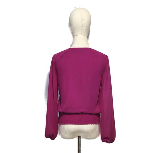 1 State V Neck Long Sleeve Smock Waist Pink Blouse Workwear Office  Size XS - Picture 9 of 13